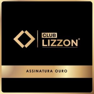 Um fundo preto com uma borda dourada exibe o logotipo e o nome do Club Lizzon em dourado. Na parte inferior, uma barra dourada apresenta "PLANO DIAMOND LIZZON" em letras maiúsculas pretas em negrito.