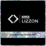 Um cartão com um fundo com padrão de diamante exibe o logotipo do Club Lizzon no centro e "Plano Diamond Lizzon" abaixo, indicando uma associação de nível diamante.