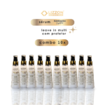 Dez frascos de Sérum Blindagem Capilar (combo 10x) estão alinhados, com o texto acima mostrando essa embalagem de 10 frascos - ideal para cabelos macios e protegidos.