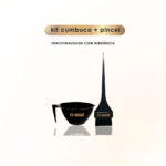 A Cumbuca + Pincel Profissional pretos com logo dourado Lizzon são exibidos lado a lado, unindo funcionalidade e elegância para um resultado perfeito e liso.