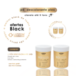 Imagem promocional do Pó Ultra Rápido Descolorante PLEX 1kg (Combo 2x), com dois recipientes, ofertas da Black Friday, um recipiente extra gratuito, até 9 tons de clareamento e fórmula testada por dermatologistas.