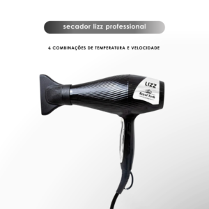 Secador de cabelos Royal Tech com bico concentrador, mostrado em um fundo branco. Possui quatro configurações de temperatura e velocidade para um acabamento perfeitamente suave.